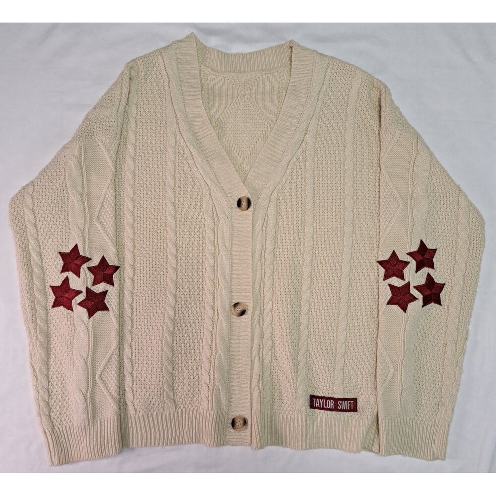 Taylor Swift Red Taylor's Version Cable Knit Button Cardigan Stars‎ M Fan Twee